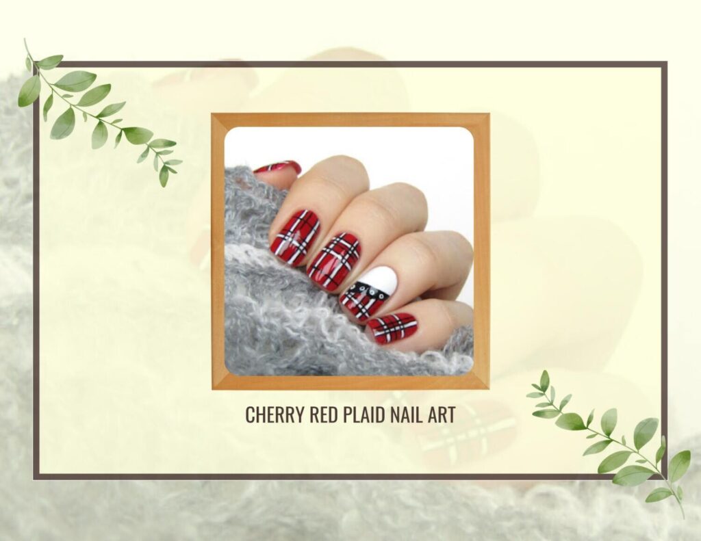 Cherry Red Plaid Nail Art