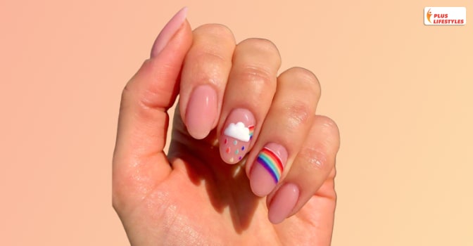 Cloud And Rainbow Design On Nails