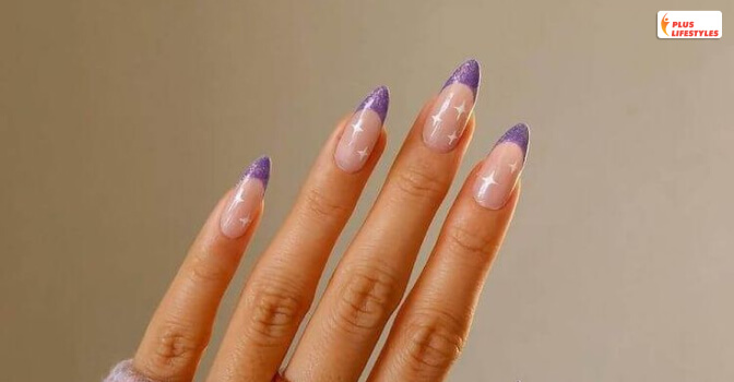 Glitter Almond Nails (White And Purple Shade)