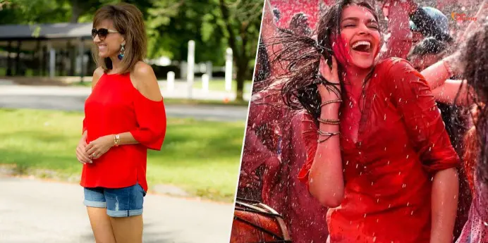 Red Tops And Denim Shorts