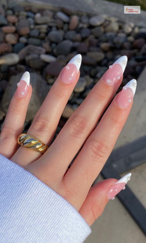 Classic French Manicure With Pearls