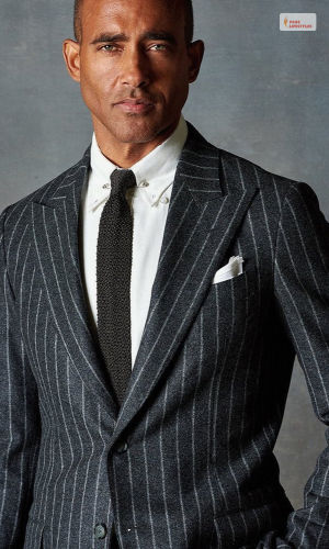 Charcoal Pinstripe Suit With Intense Lapel Peaks