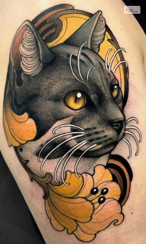 Neo Traditional Cat Tattoo