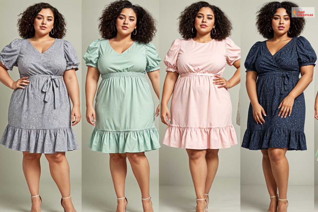 Ruffle-Hem Dresses With Puff-Sleeves